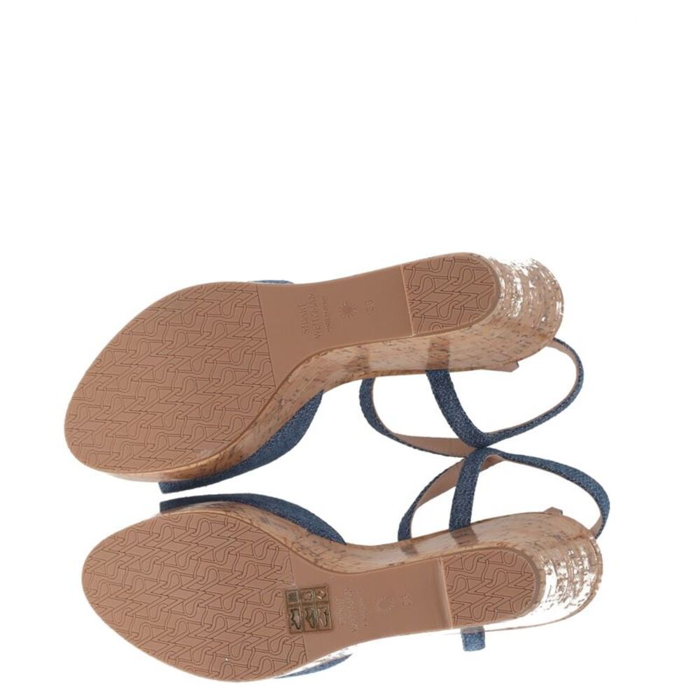 Stuart Weitzman Palmina Platform Wedge Sandals in Blue Canvas - Picture 8 of 8